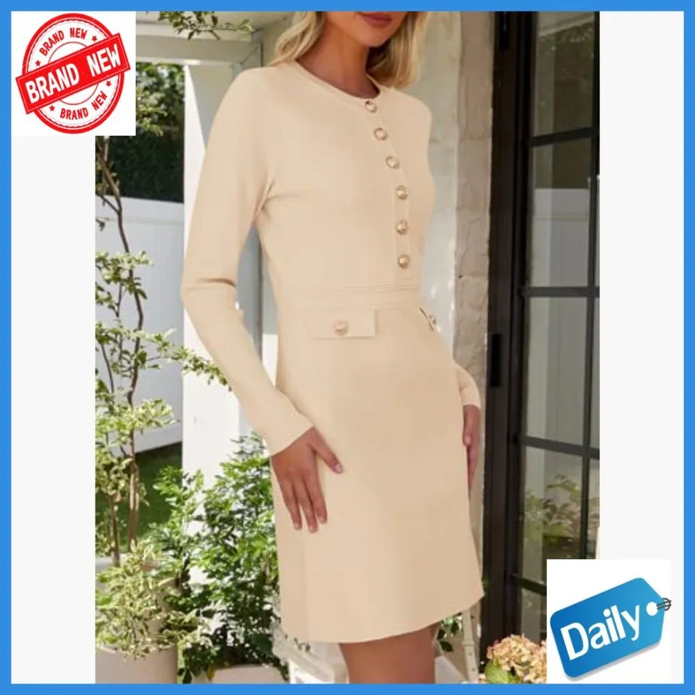 Long Sleeve Knit Mini Dress Business Casual Cocktail Party Work - Picture 3 of 6